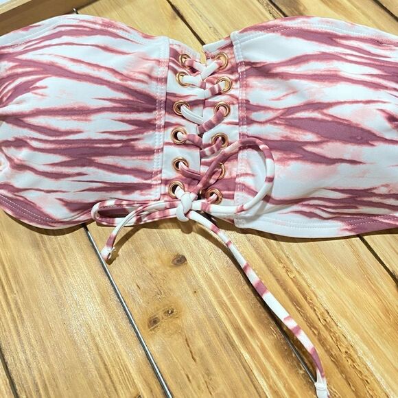 Hula Honey Pink & White Longline Bandeau Bikini Top Size M - Picture 2 of 4